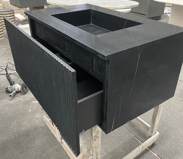 Black Nero Marquina Marble Fluted Bar Cabines