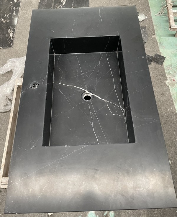 Black Nero Marquina Marble Fluted Bar Cabinet