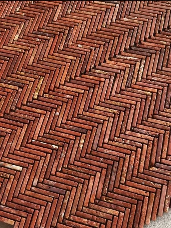 Herringbone Pattern Red Travertine Pavers