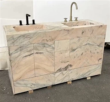 Vanité de salle de bain en marbre rose